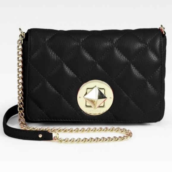 Kate Spade Gold Coast Quilted Leather Purse – Turn Lock Chain Bag, Black - Picture 1 of 16